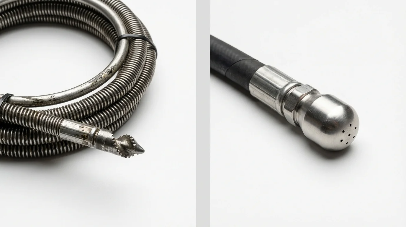 Drain snake cable and hydro jetting nozzle used for drain cleaning in Philo, IL