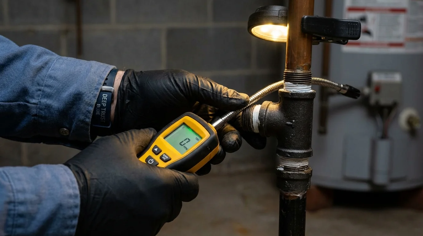 Gas leak detection with electronic sniffer by Johns Plumbing LLC in Philo