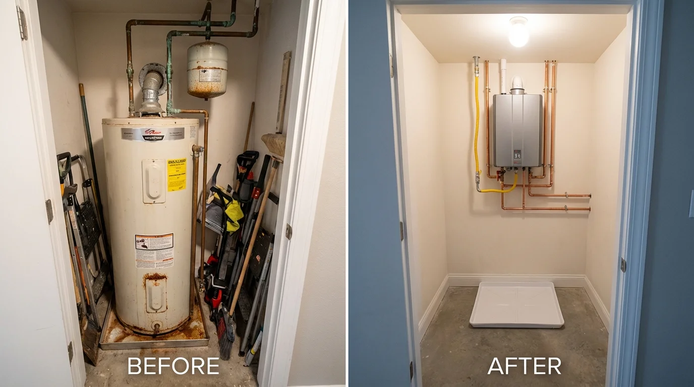 Tank water heater versus wall-mounted tankless unit comparison for Philo, IL homeowners